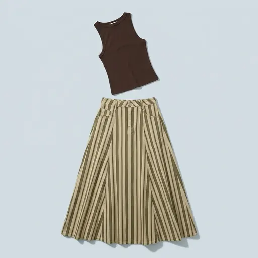 Denim Maxi Dark Chocolate concert outfit flatlay