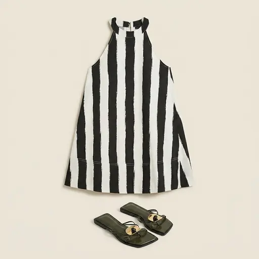 Stripe Dress Olive Encore concert outfit flatlay