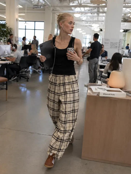 Creative Office Energy outfit featuring a black tank and barrel pants