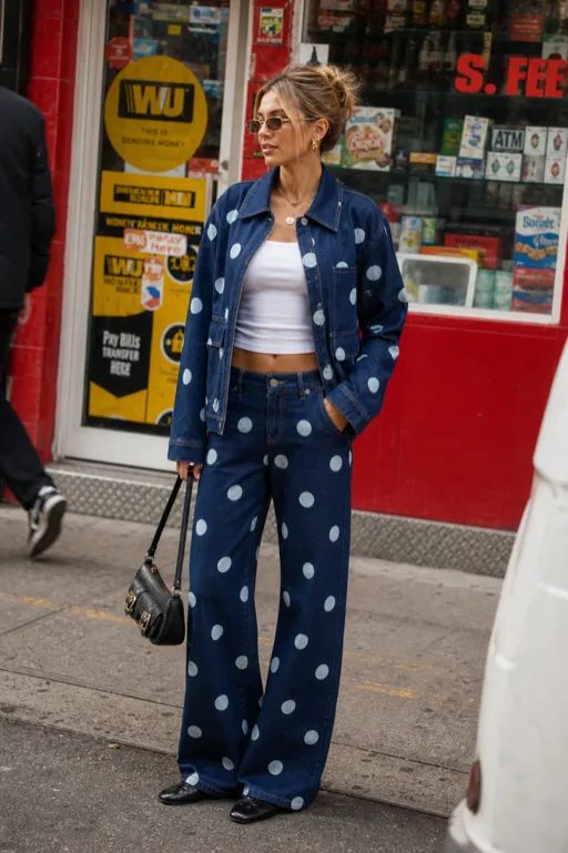Double Denim Dot Weather polka dot denim outfit