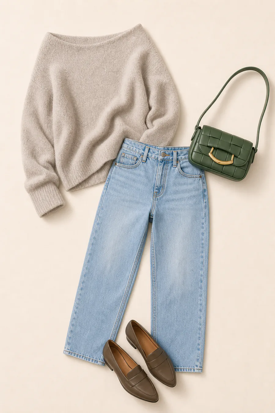 Pumpkin Patch Denim fall family photo outfit AI flatlay with real product pieces.