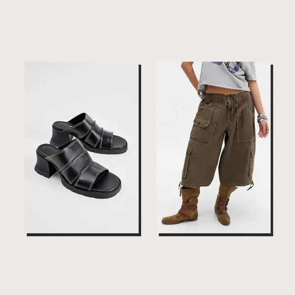 Jadzia Sandal Cargo Theory going out outfit flatlay with Miista Jadzia Black Sandals, BDG Diego Crop Cargo Trousers