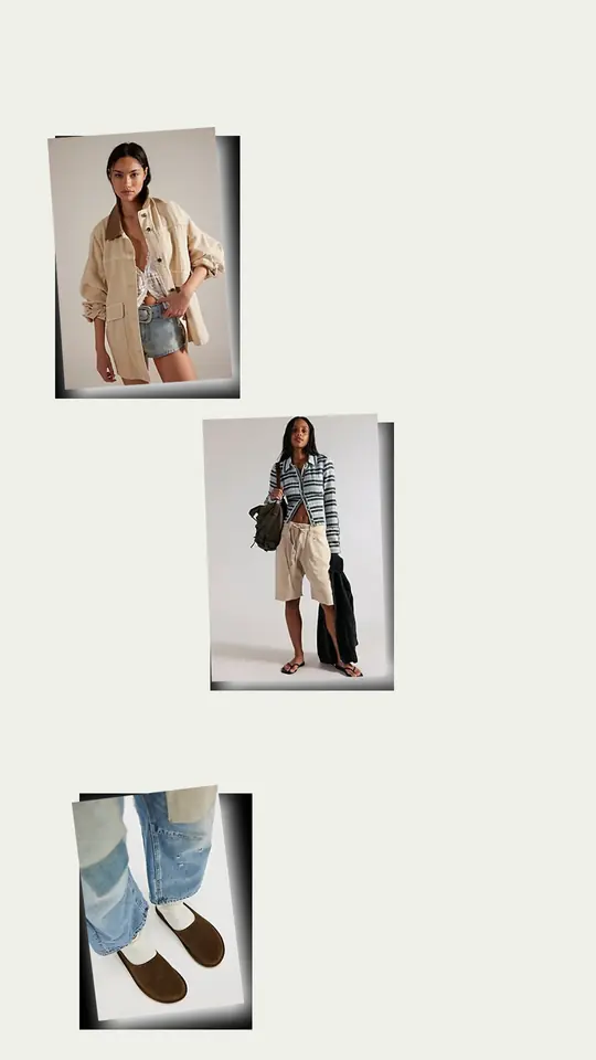 Lemon Jacket Lunch Meeting office outfit flatlay with Lemon Denim Jacket, VIBAe Roma Mules, Sage Harem Shorts