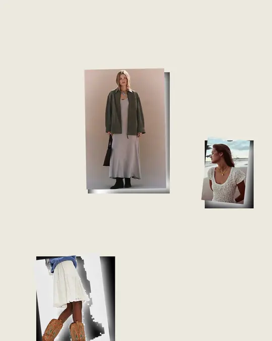 Tatiana Maxi Desk Drama office outfit flatlay with Tatiana Maxi Dress, Studio Dixie Blue Crush Necklace, Willa Western Boots