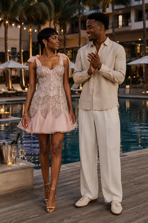 Poolside Glam Engagement Look outfit