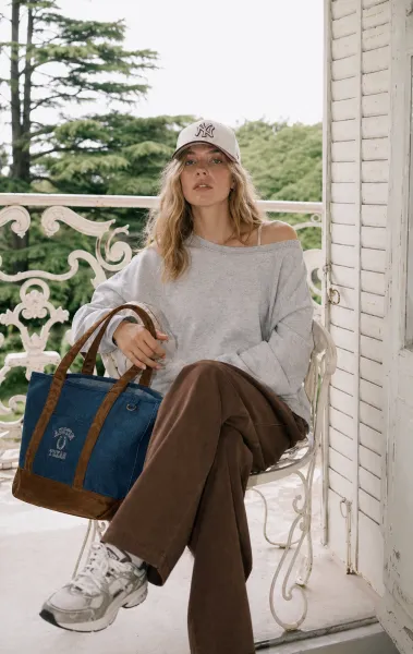 Soft Spring Neutrals outfit featuring grey sweatshirt and brown pants