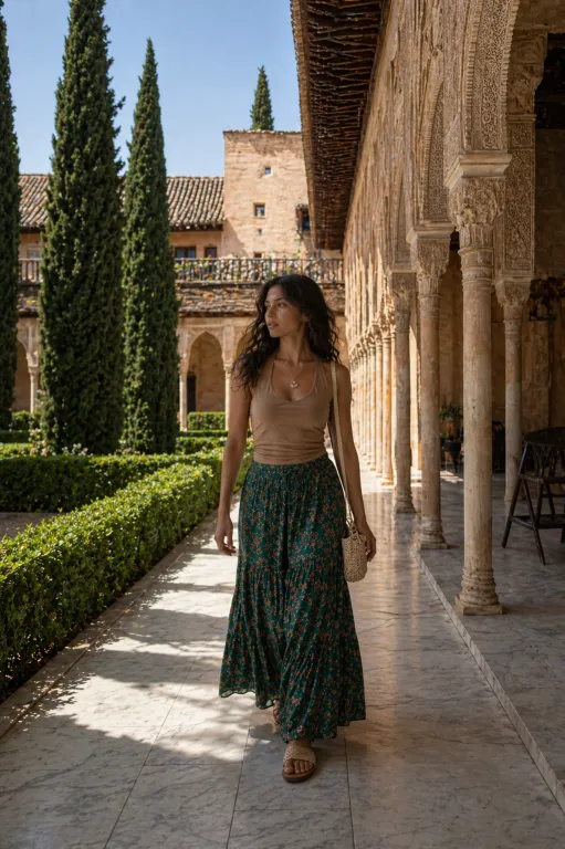 Olive You Mean It outfit featuring khaki top, green skirt, and shell necklace