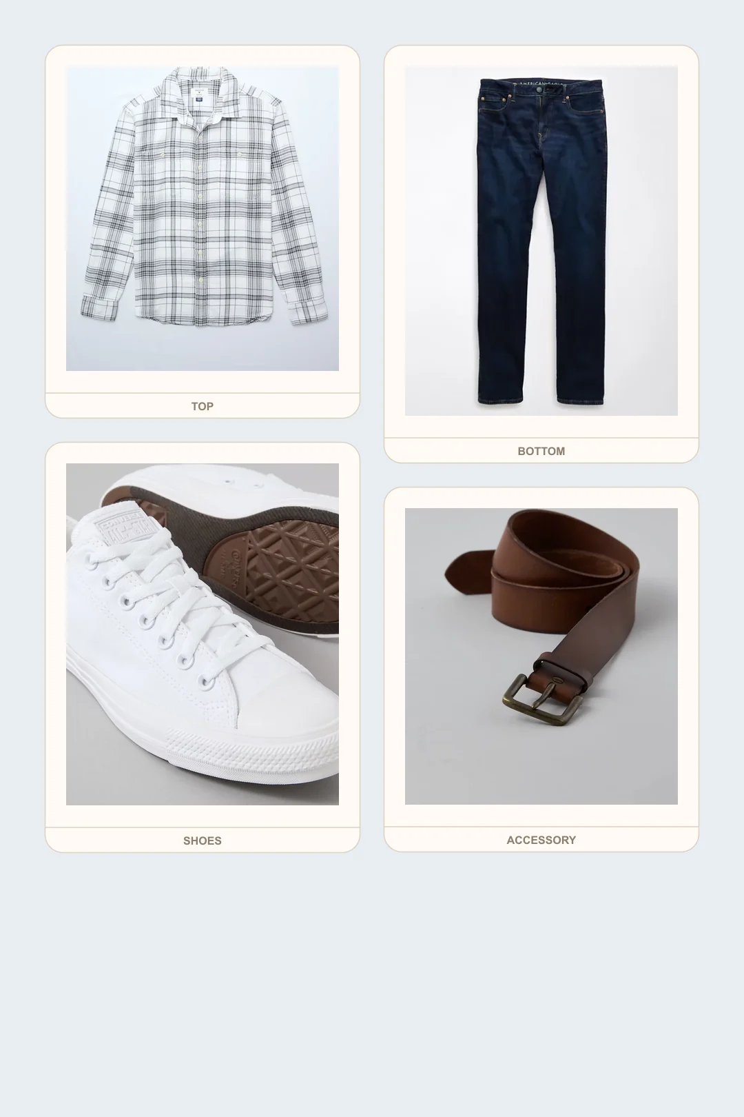 Homeroom Flannel teacher outfits flatlay with Flannel Shirt, AirFlex+ Slim Straight Jean, Converse Chuck Taylor All Star Low-Top Sneaker, Casual Leather Belt