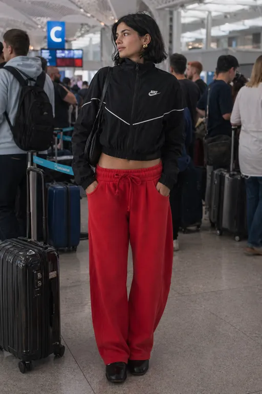 Windrunner Boarding Call travel outfit featuring a Nike jacket and sweatpants