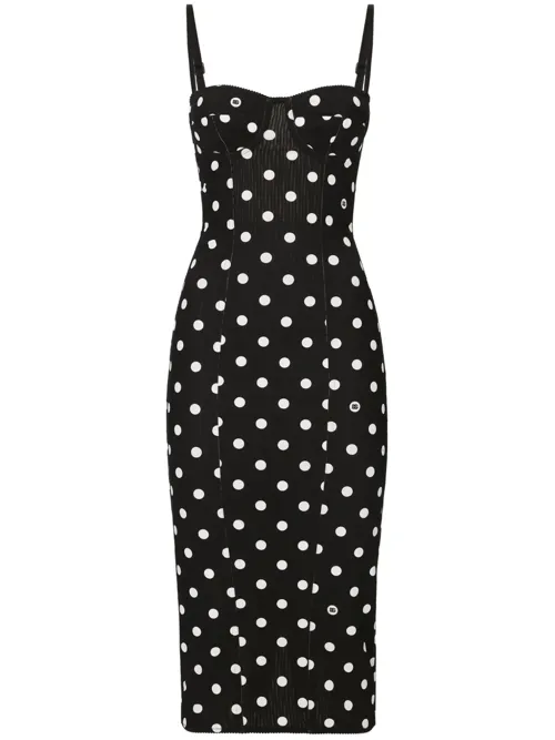 Polka-dot corset midi dress