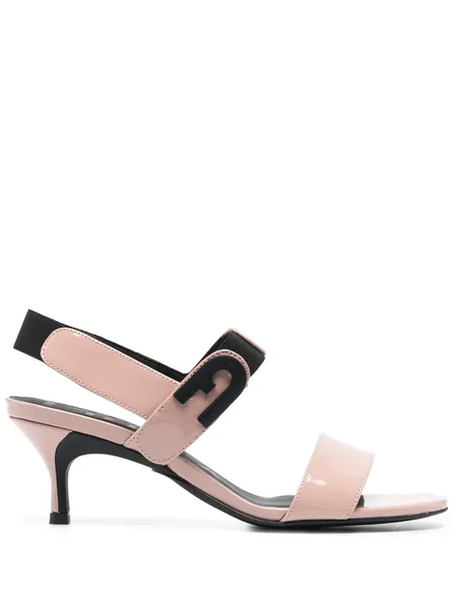 Logo-plaque patent-leather sandals