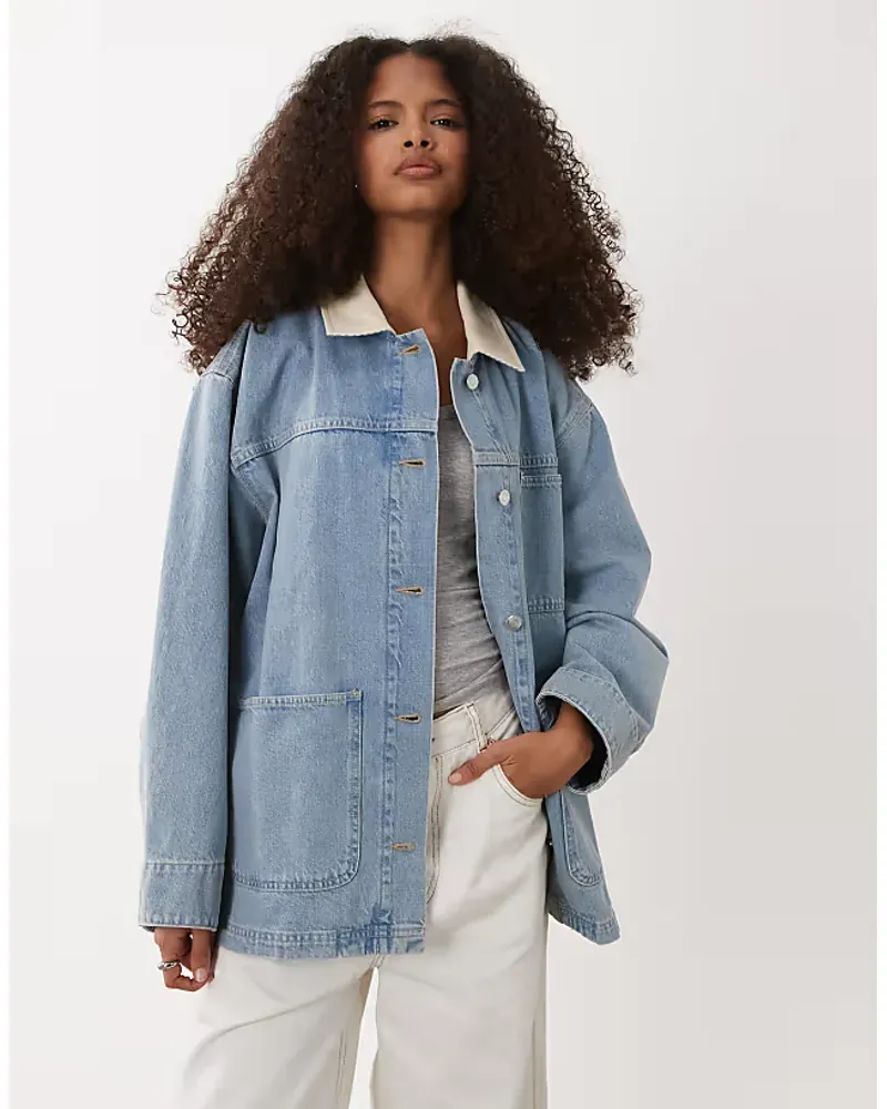 Arket Utility Denim Barn Jacket With Cord Collar In Blue
