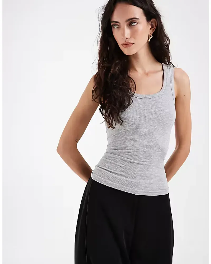Asos Design Bra Free Seamless Rib Scoop Neck Vest In Grey Marl