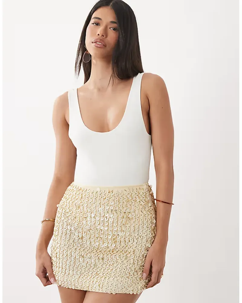 Asos Design Embellished Sequin A Line Mini Skirt In Cream