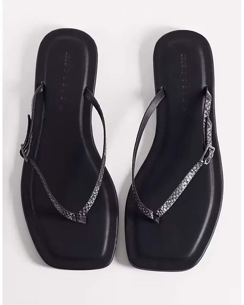 Asos Design Fitz Skinny Strap Sandals In Grey Snake