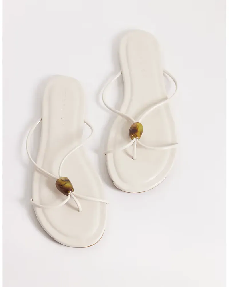 Asos Design Fleur Skinny Strap Toe Thong Sandal With Amber Bead In White