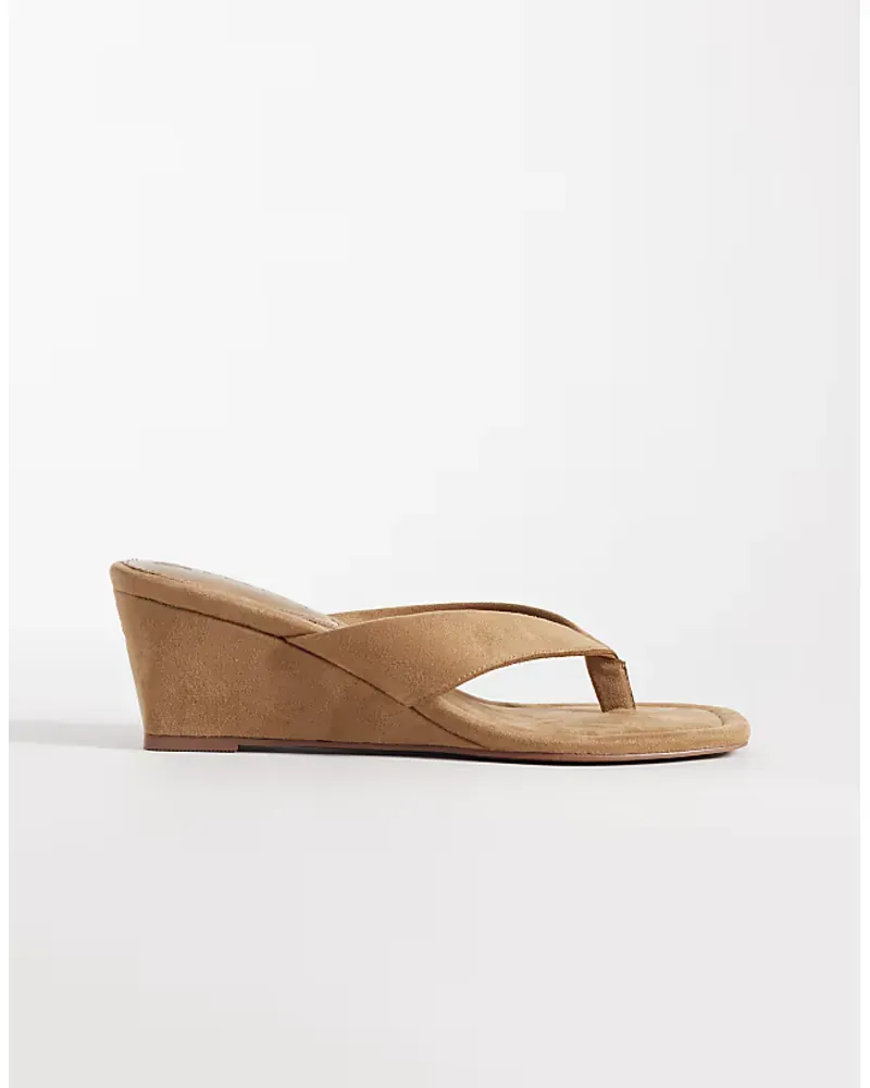 Asos Design Harlow Toe Thong Wedge Sandals In Taupe Suedette