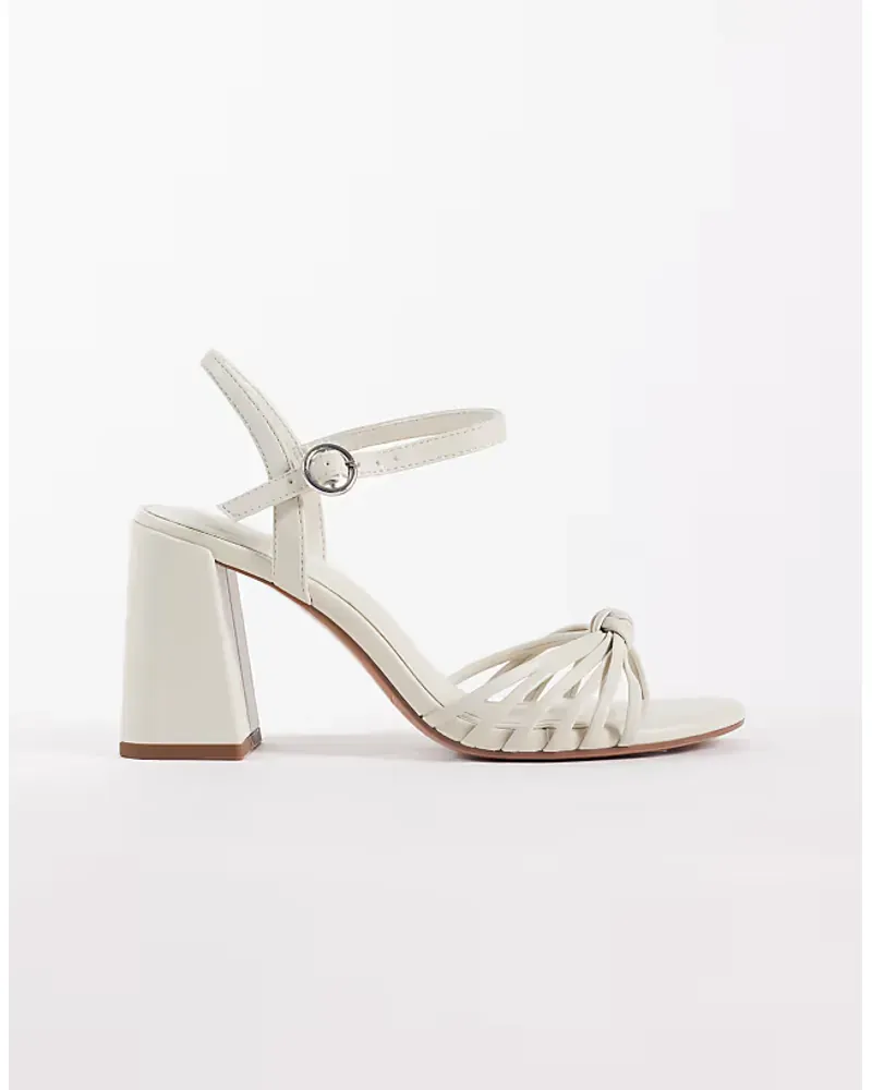 Asos Design Heron Knotted Mid Block Heel Sandals In Off White