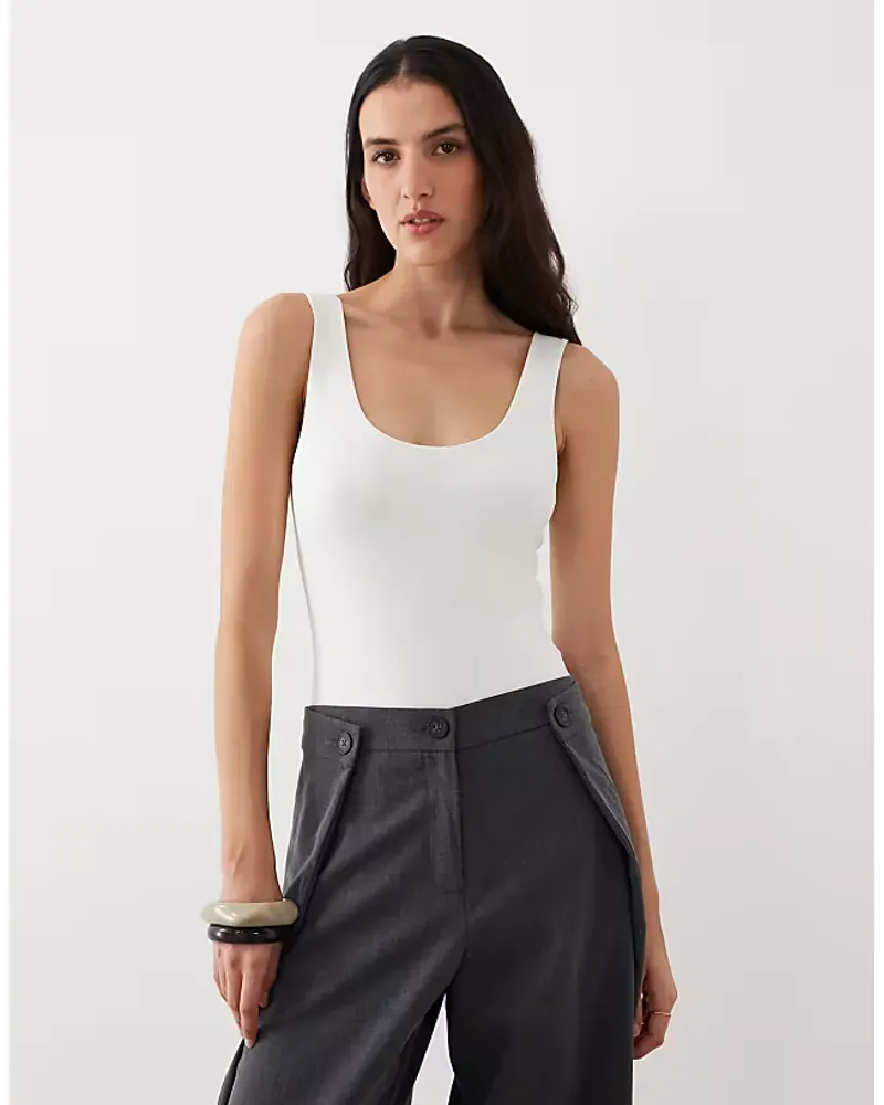 Asos Design Polyamide Slinky Scoop Bodysuit In Ivory