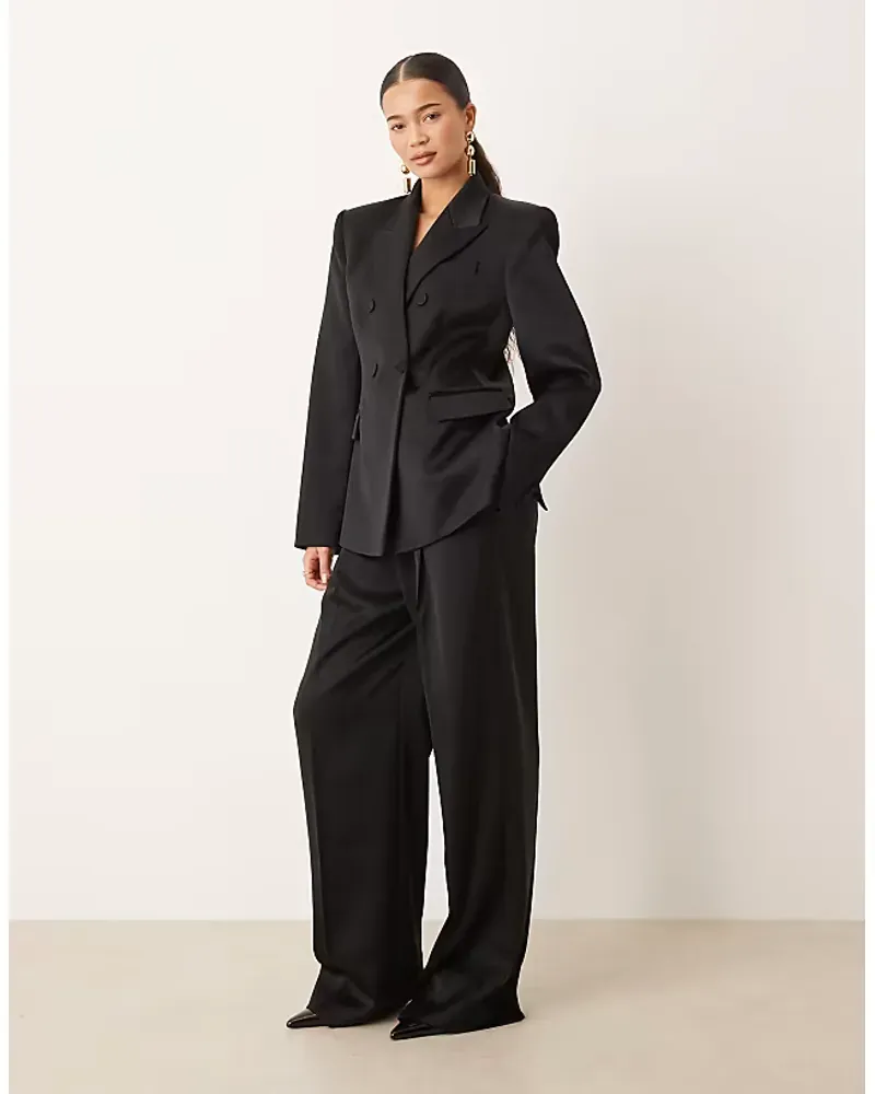 Mango Gilda Satin Look Tailored Trouser Co Ord In Black