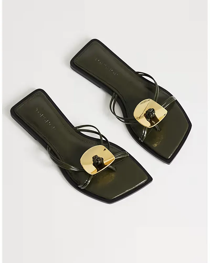Topshop Rolo Hardware Detail Flat Sandal In Olive