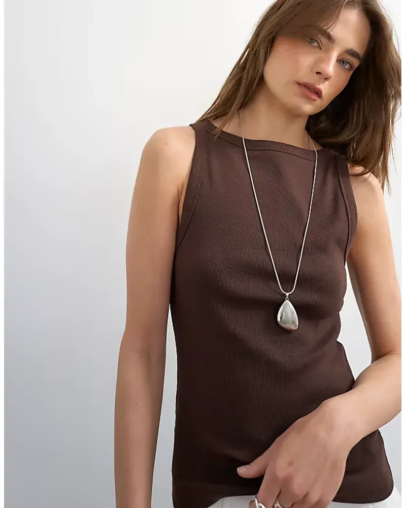 Topshop Slash Neck Racer Vest In Dark Chocolate