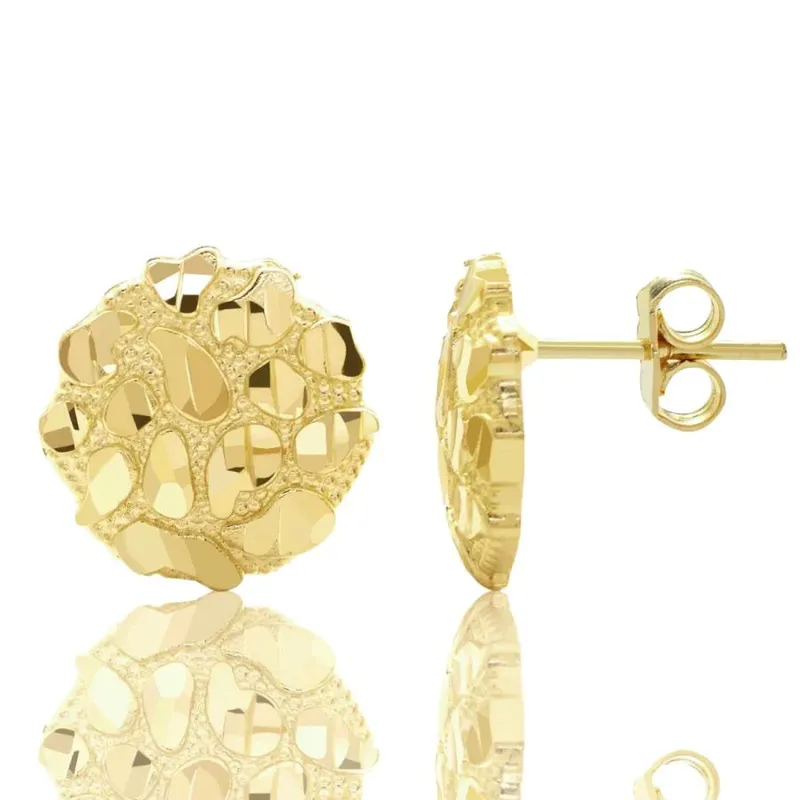 10k Gold Round Nugget Earrings Small