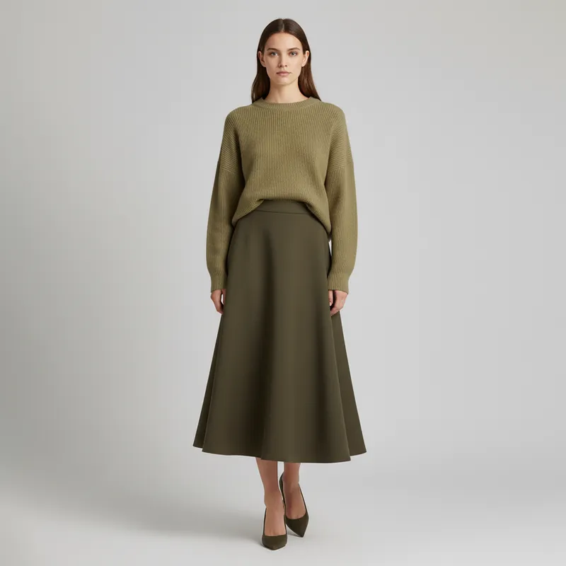 A-line Midi Olive Skirt