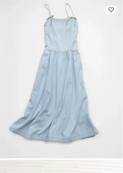 AE Denim Bow Strap Midi Dress