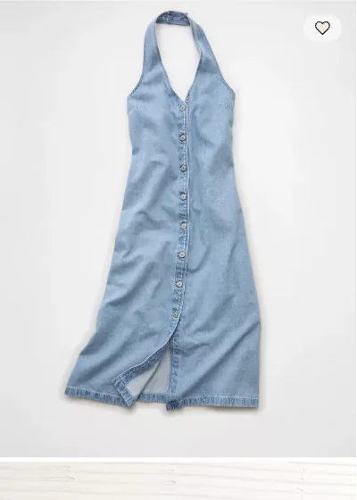 AE Halter Denim Midi Dress