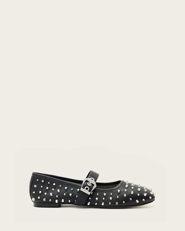 Holly Leather Stud Ballet Flats Black