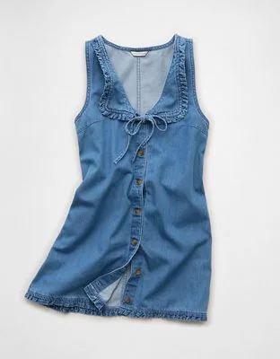Denim Ruffle Pinafore Dress