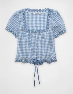 Button-Up Short Sleeve Blouse