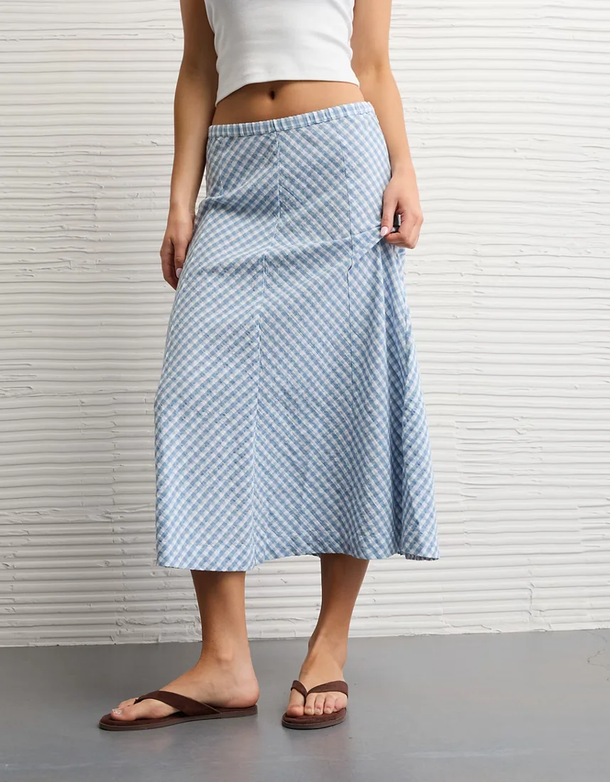 AE Linen-Blend Midi Skirt