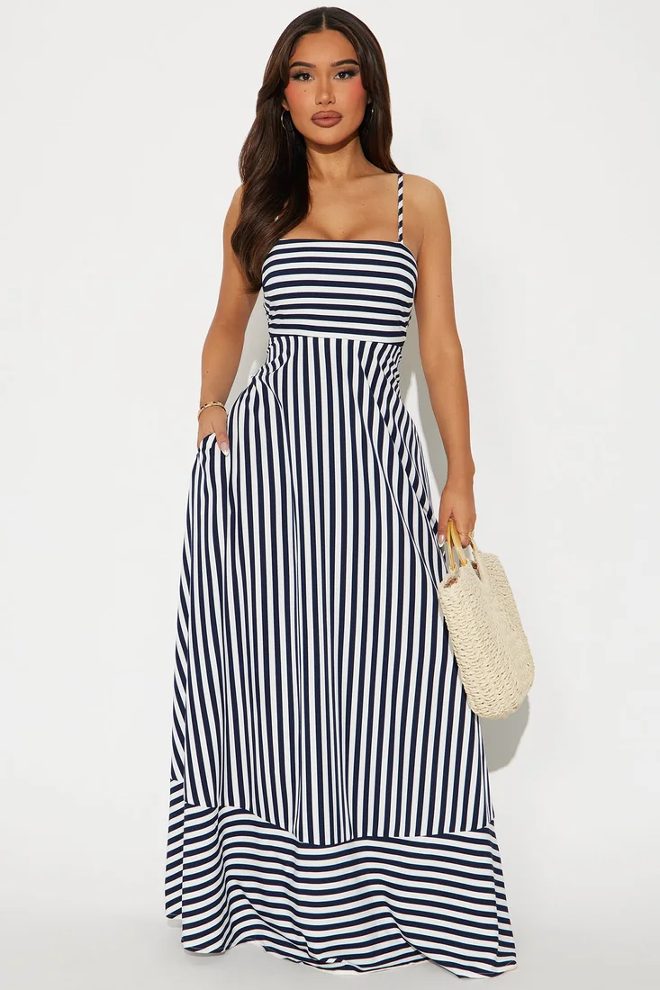 Anne Striped Maxi Dress Navy