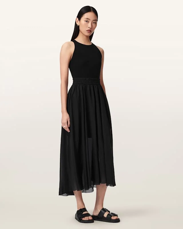 Zenia Sleeveless Asymmetric Midi Dress Black