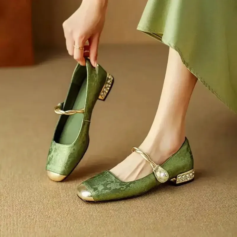 Aurelia Vintage Pearl Low Block Strap Heels