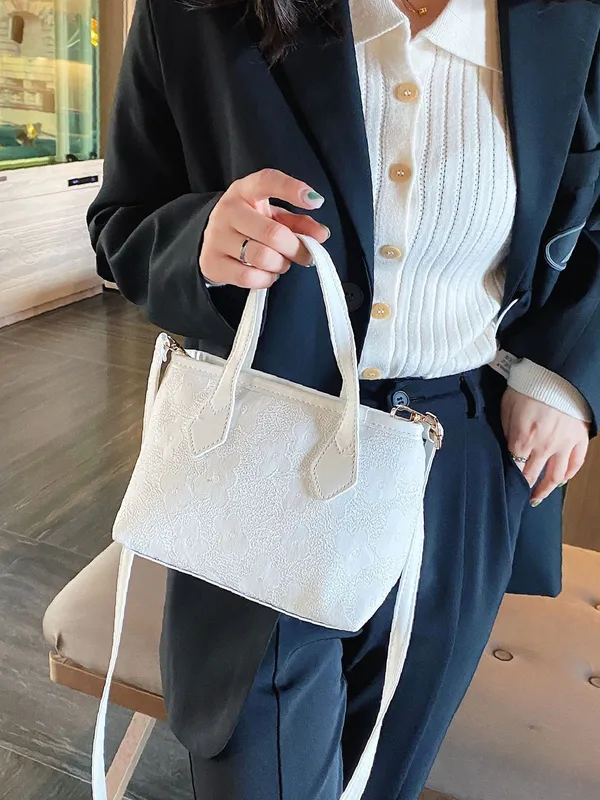 Bag For Love - Mini Flower Jacquard Bucket Bag  - Women Satchels