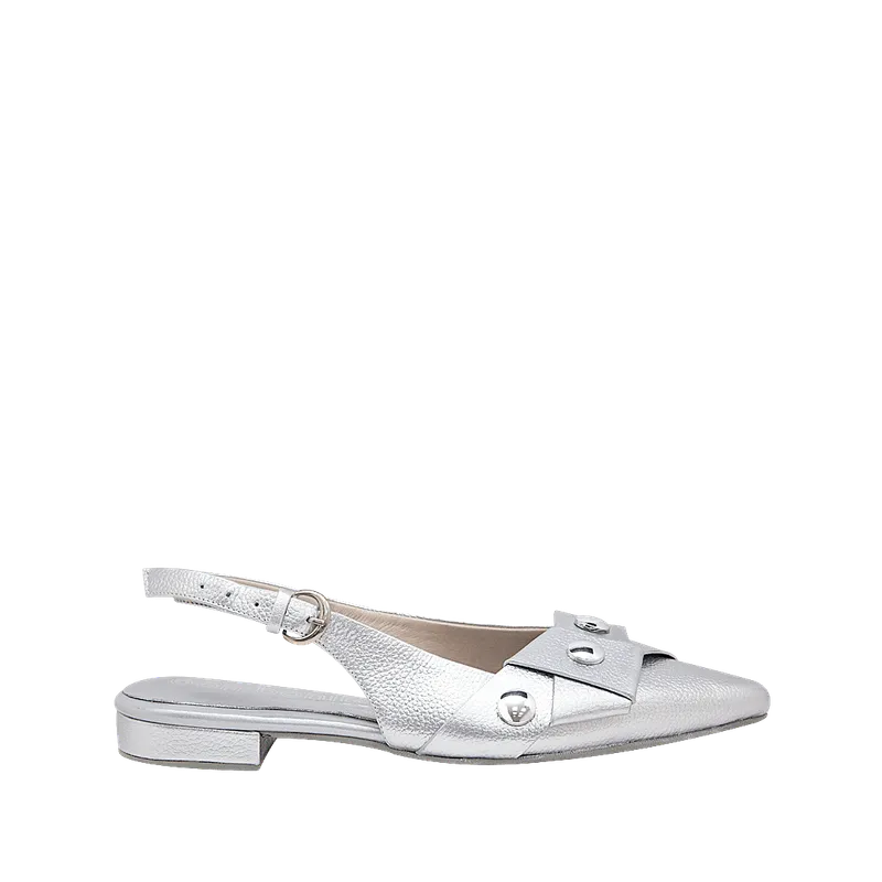 Ballet Flat With Studs In Silver Leather