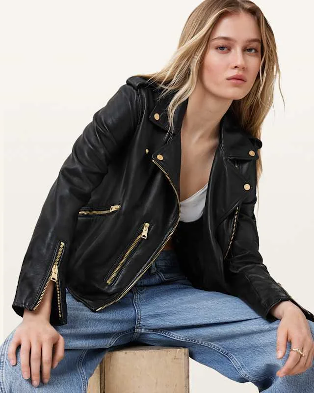 Balfern Leather Biker Jacket BLACK/GOLD