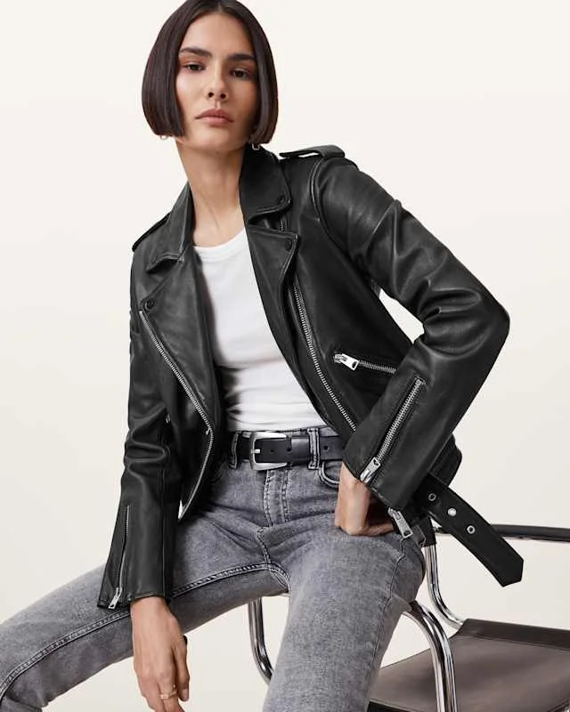 Balfern Leather Biker Jacket Black