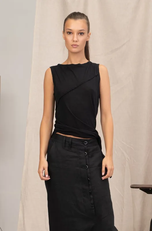 Black Asymmetric Fine-knit Top
