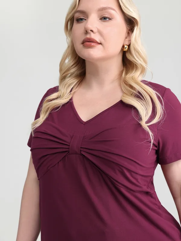 Black Knotted V-Neck Top