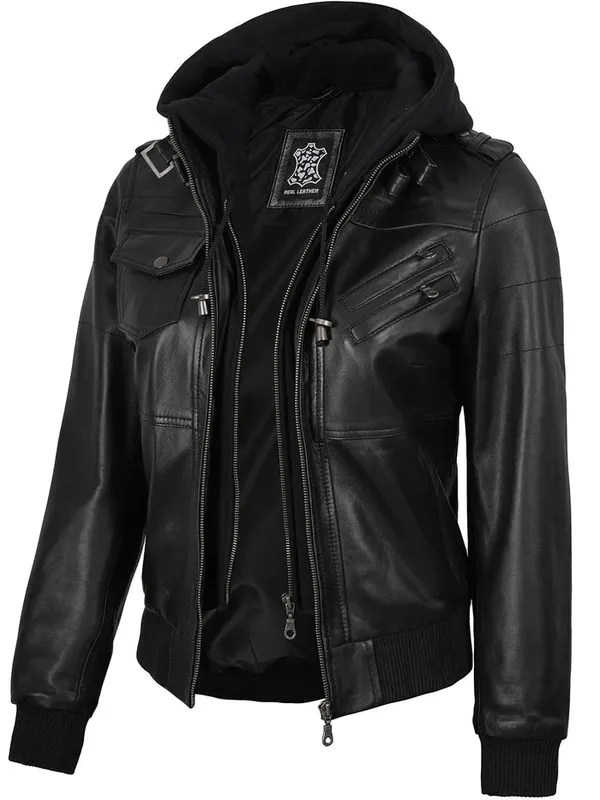 Black Leather Bomber