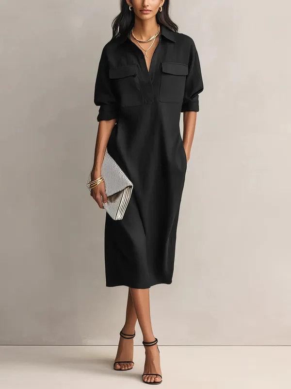 Black Linen Midi Dress