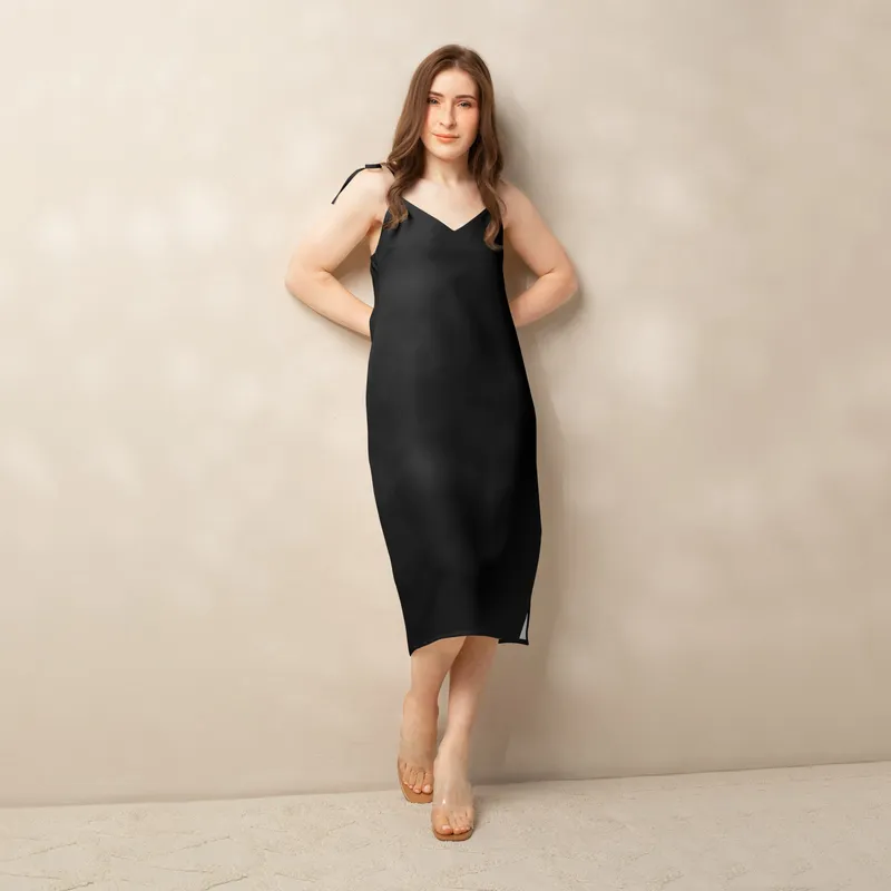' Black Slip Dress Midi Dress