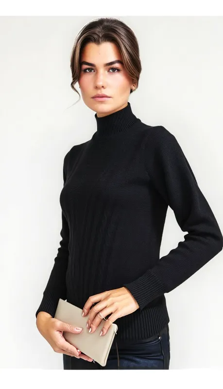 Black ' Turtleneck Knit Sweater Elegant & Cozy