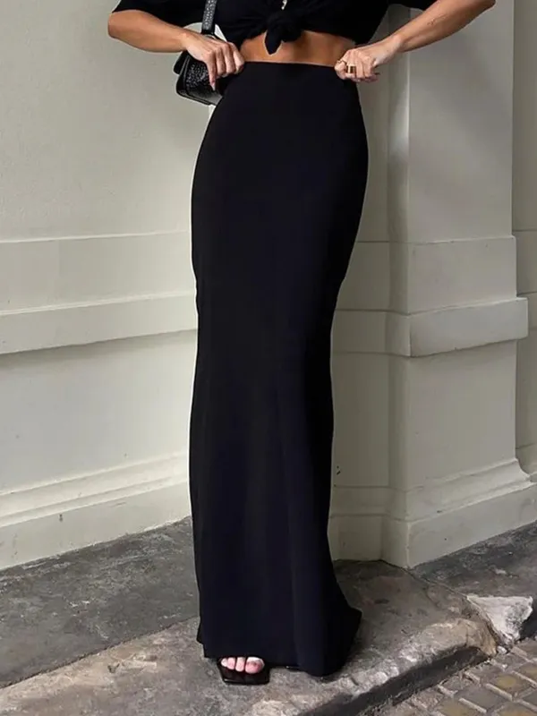 Black Velvet Pleated Maxi Skirt