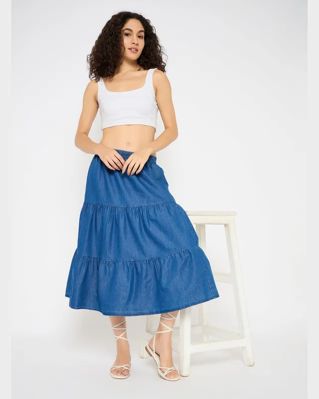 Blue A-line Midi Casual