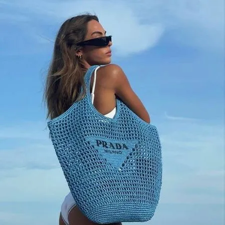 Blue Raffia Tote